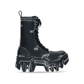 巴黎世家/Balenciaga Bulldozer 黑色和白色素绘哑光牛皮革系带靴 672502WBEF21090