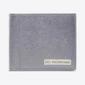 巴黎世家/Balenciaga 男士深灰色哑光纹理小牛皮 Plate 方形折叠零钱包 6747622100B1404