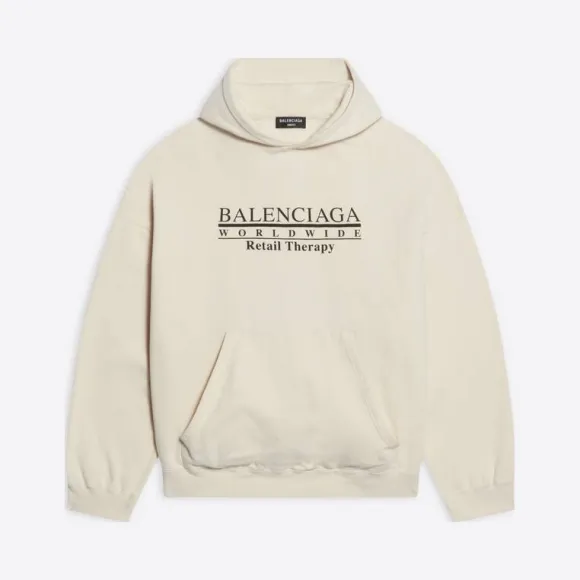 巴黎世家/Balenciaga 男士 Retail Therapy 宽版白色连帽衫 674986TLVA99054