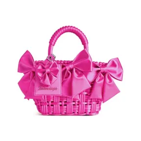 巴黎世家/Balenciaga Bistro荧光粉色缎面超小号肩带提篮包 饰以蝴蝶结 6780282AAII5634