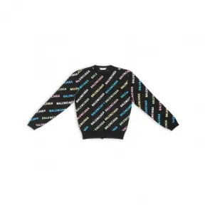 巴黎世家/Balenciaga Women's Allover Logo Crop Cardigan in Black 695457T32342771