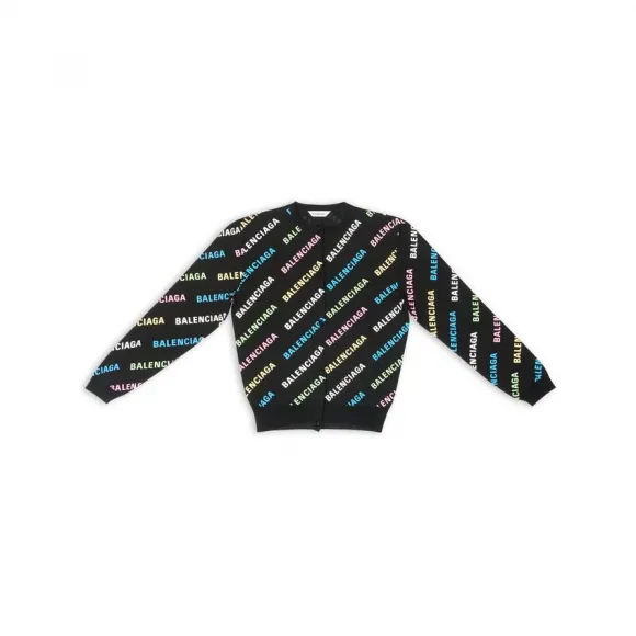 巴黎世家/Balenciaga Women's Allover Logo Crop Cardigan in Black 695457T32342771