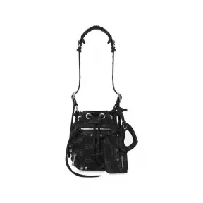 巴黎世家/Balenciaga Women's Le Cagole Xs Bucket Bag Bb Monogram Denim in Black 702431210H31000