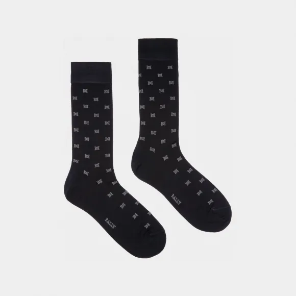 巴利/Bally 男士海军蓝和灰色提花棉袜 6300745