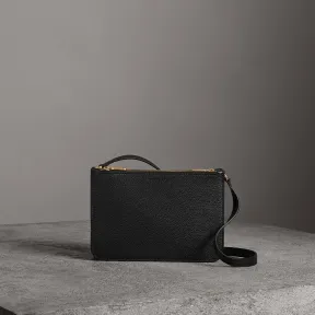 博百利/Burberry 女士 拉链粒纹皮革斜背包 (黑色 / 金色) 40750291