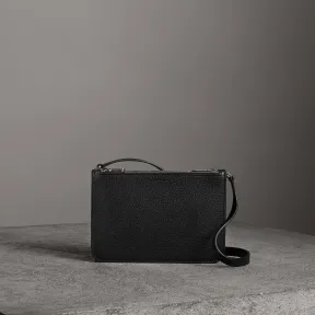 博百利/Burberry 女士 拉链粒纹皮革斜背包 (黑色 / 银色) 40766521