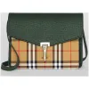 博百利/Burberry 女士 小号 Vintage 格纹拼皮革斜背包 (复古绿色) 40800771