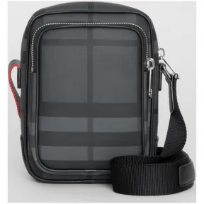 博百利/Burberry 男士 小号 London 格纹斜背包 (炭灰色 / 黑色) - 男士  80046681