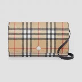 博百利/Burberry Vintage 格纹环保帆布钱夹（含可拆式背带） (黑色) - 女士  80151351