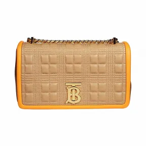 博百利/Burberry Lola - 小号绗缝三色羔羊皮萝纳包 (驼色 / 亮橙色) - 女士  80229741