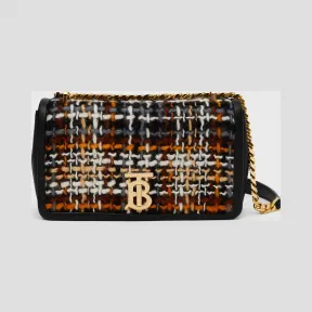 博百利/Burberry Lola - 小号粗花呢拼羔羊皮萝纳包 (黑色) - 女士  80229761