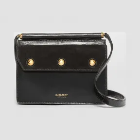 博百利/Burberry Title - 迷你口袋细节麂皮拼皮革泰尔特手袋 (黑色) - 女士  80229911