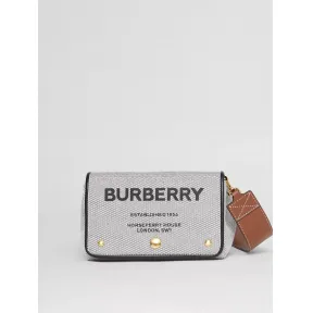 博百利/Burberry 小号 Horseferry 印花棉质帆布斜背包 (黑色 / 棕褐色) 80398691