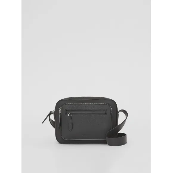 博百利/Burberry 粒纹皮革斜背包 (黑色) - 男士 80437121