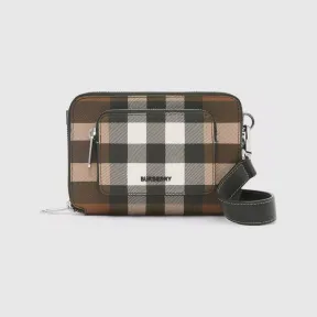 博百利/Burberry 格纹拼皮革斜背包 (深桦木棕) 80508301