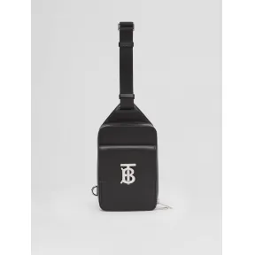 博百利/Burberry 专属标识装饰皮革斜背包 (黑色) - 男士 80508631