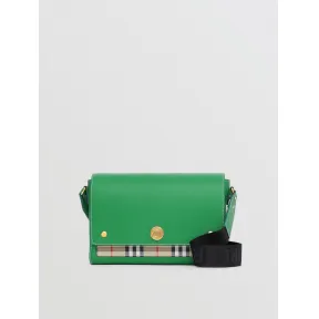 博百利/Burberry Vintage 格纹拼皮革 Note 斜背包 (常春藤绿) - 女士 80508671