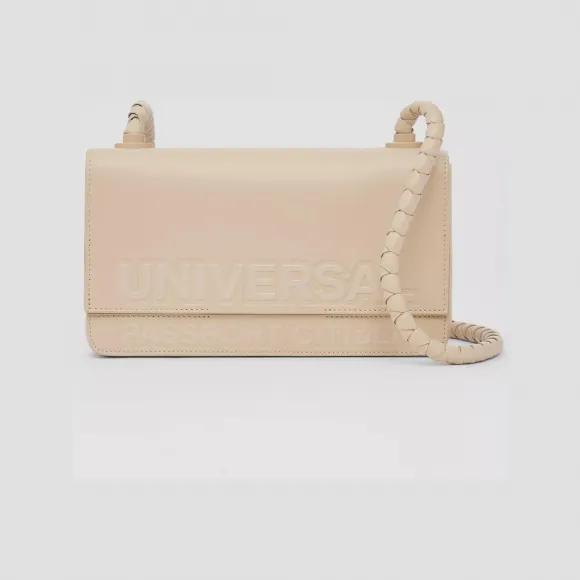 博百利/Burberry 标语压花设计皮革斜背包 (柔黄褐色) 80515871