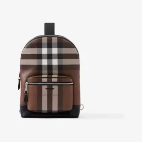 博百利/Burberry 格纹拼皮革斜背包 (深桦木棕) 80606651