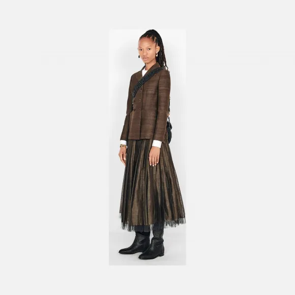 迪奥/Dior 亚麻和桑蚕丝条纹百褶裙 011J50A3042-X7755