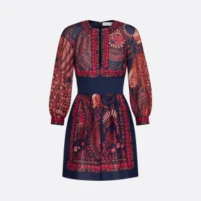 迪奥/Dior 海军蓝色和桃红色棉质 Dior Animals 狮子图案礼服 011R38A3982-X4847