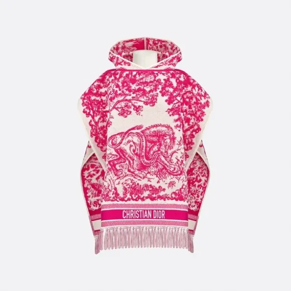 迪奥/Dior Dior 印花连帽披风 象牙色和荧光粉色棉质面料 Sauvage 茹伊印花 14JOU370I900_C432_TU