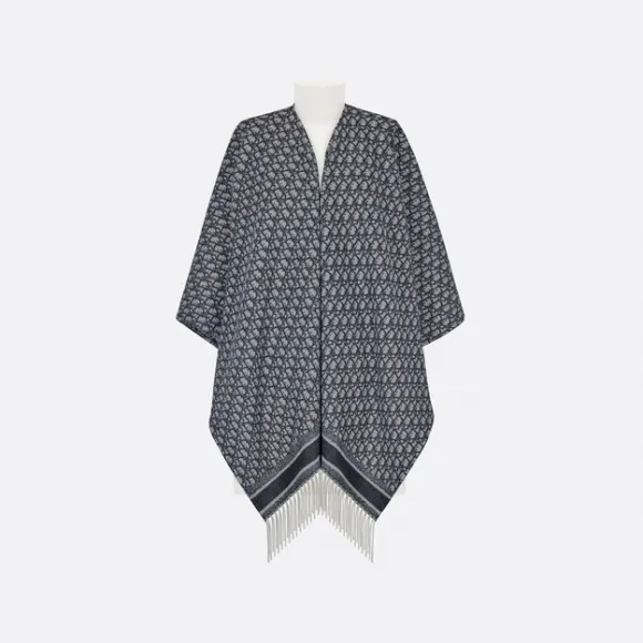 迪奥/Dior Dior 印花披风 海军蓝色山羊绒 Oblique 印花 21DOB370I007_C540_TU