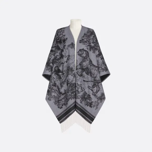迪奥/Dior Dior 印花披风 灰色和深灰色山羊绒 Sauvage 茹伊印花 21JOU370I003_C850_TU