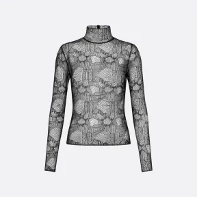 迪奥/Dior 修身剪裁上衣 黑色桑蚕丝混纺科技面料蕾丝 254S54AM601_X9000_T34