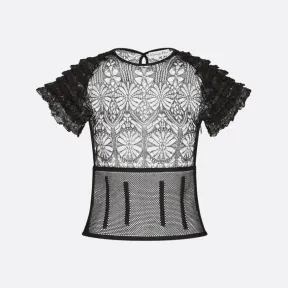 迪奥/Dior 短袖上衣 黑色桑蚕丝混纺科技面料蕾丝 254S68AM601_X9000_T34