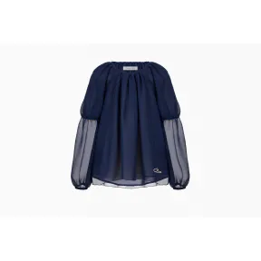 迪奥/Dior 海蓝色真丝薄纱罩衫 8HBM11SRTA Y595