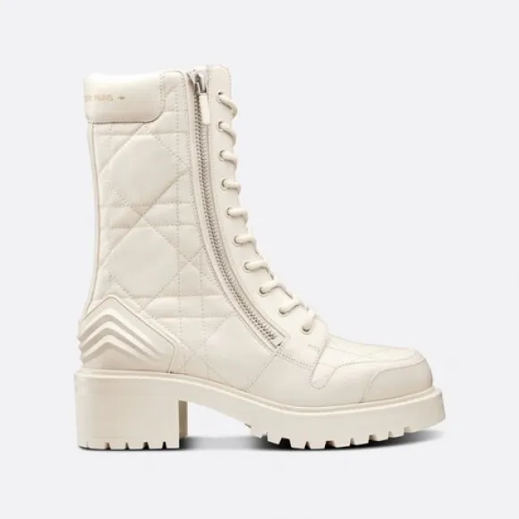 迪奥/Dior D-Leader 及踝靴 白色绗缝牛皮革藤格纹 KDI733CQC_S03W_T34