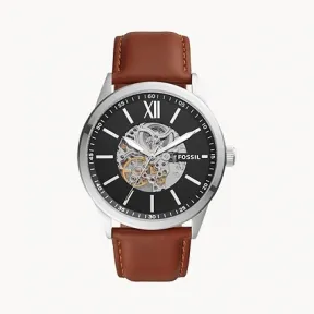 化石/Fossil 48MM Flynn Automatic Brown Leather Watch BQ2386
