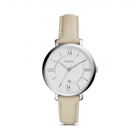 化石/Fossil Jacqueline 三指针日期显示白色皮革表带手表 ES3793