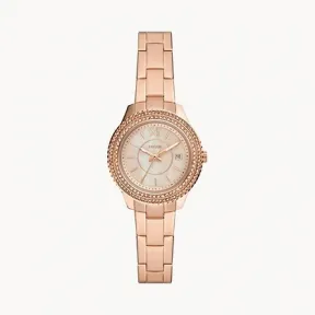 化石/Fossil Stella Three-Hand Date Rose Gold-Tone Stainless Steel Watch ES5136