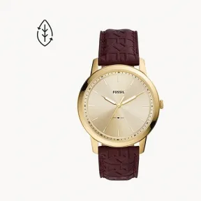 化石/Fossil Minimalist Three-Hand Burgundy Eco Leather Watch FS5886