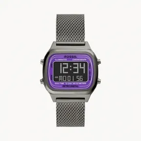 化石/Fossil Retro Digital Digital Smoke Stainless Steel Watch FS5888