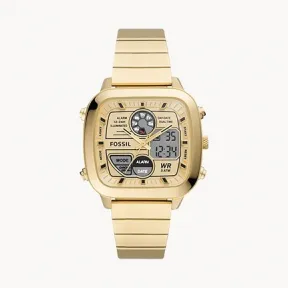 化石/Fossil Retro Analog-Digital Gold-Tone Stainless Steel Watch FS5889