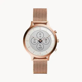 化石/Fossil Hybrid Smartwatch HR Charter Rose Gold-Tone Stainless Steel Mesh FTW7014