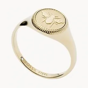 化石/Fossil Vintage Coin Collection Gold-Tone Stainless Steel Signet Ring JF03667710005