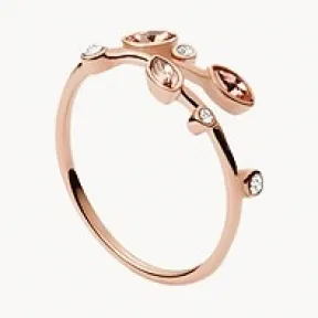 化石/Fossil Pink Blooms Vintage Rose Stainless Steel Band Ring JF03701791001