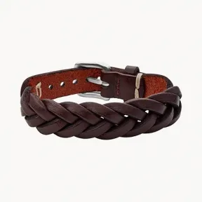 化石/Fossil Leather Essentials Brown Leather Strap Bracelet JF03851040