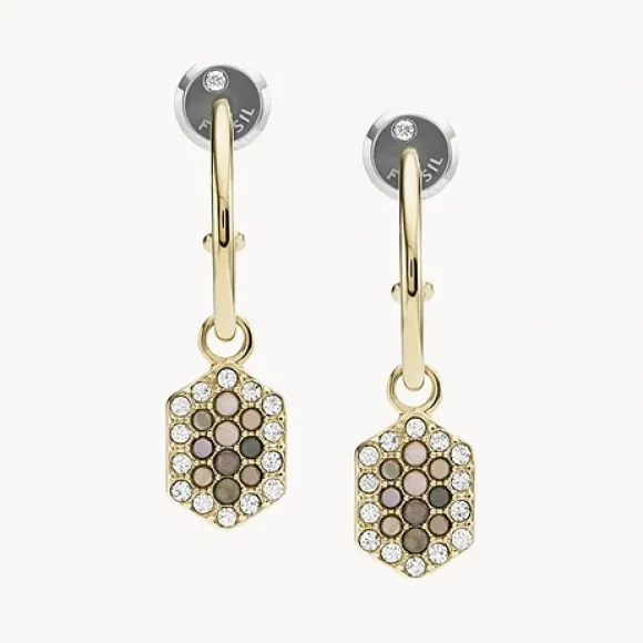 化石/Fossil Val Holiday Sparkles Black Mother-of-Pearl Hoop Earring JF03860710