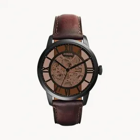 化石/Fossil Townsman Automatic Dark Brown Leather Watch ME3098