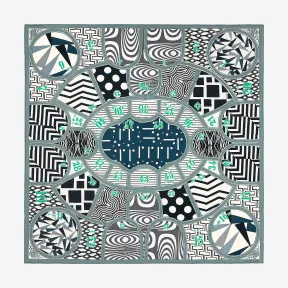 爱马仕/Hermes 灰色 “丝巾棋盘游戏”90厘米方巾 H003229S_09