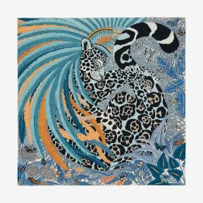 爱马仕/Hermes 蓝色 “羽冠捷豹”140厘米披肩 H243168S_06