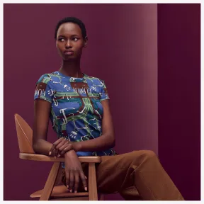 爱马仕/Hermes 蓝色 “玩具锁扣”修身T恤 H990646DZI436