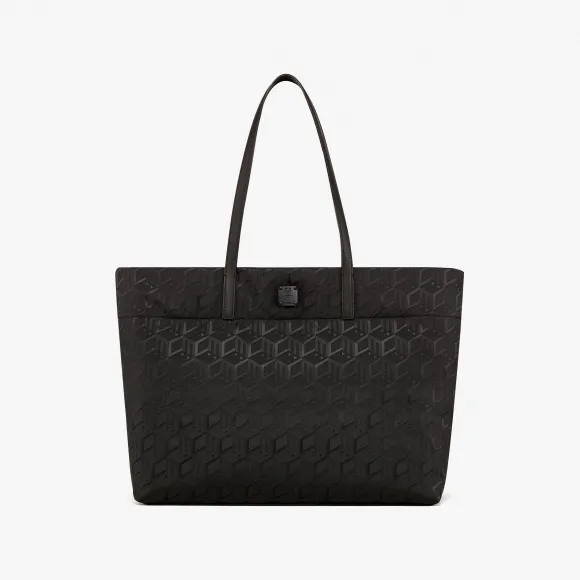 MCM Aren 方格提花尼龙购物包 MWPDSTA02BK001