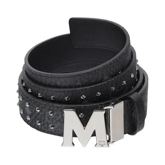 MCM Claus Flat M Belt 1.5  in Studded Outline Visetos MXB8AMM29B